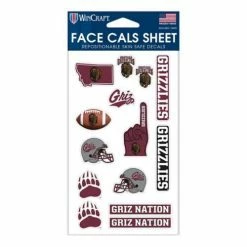 College Stickers & Decals Wincraft Montana Grizzlies Face Tattoo Sheet